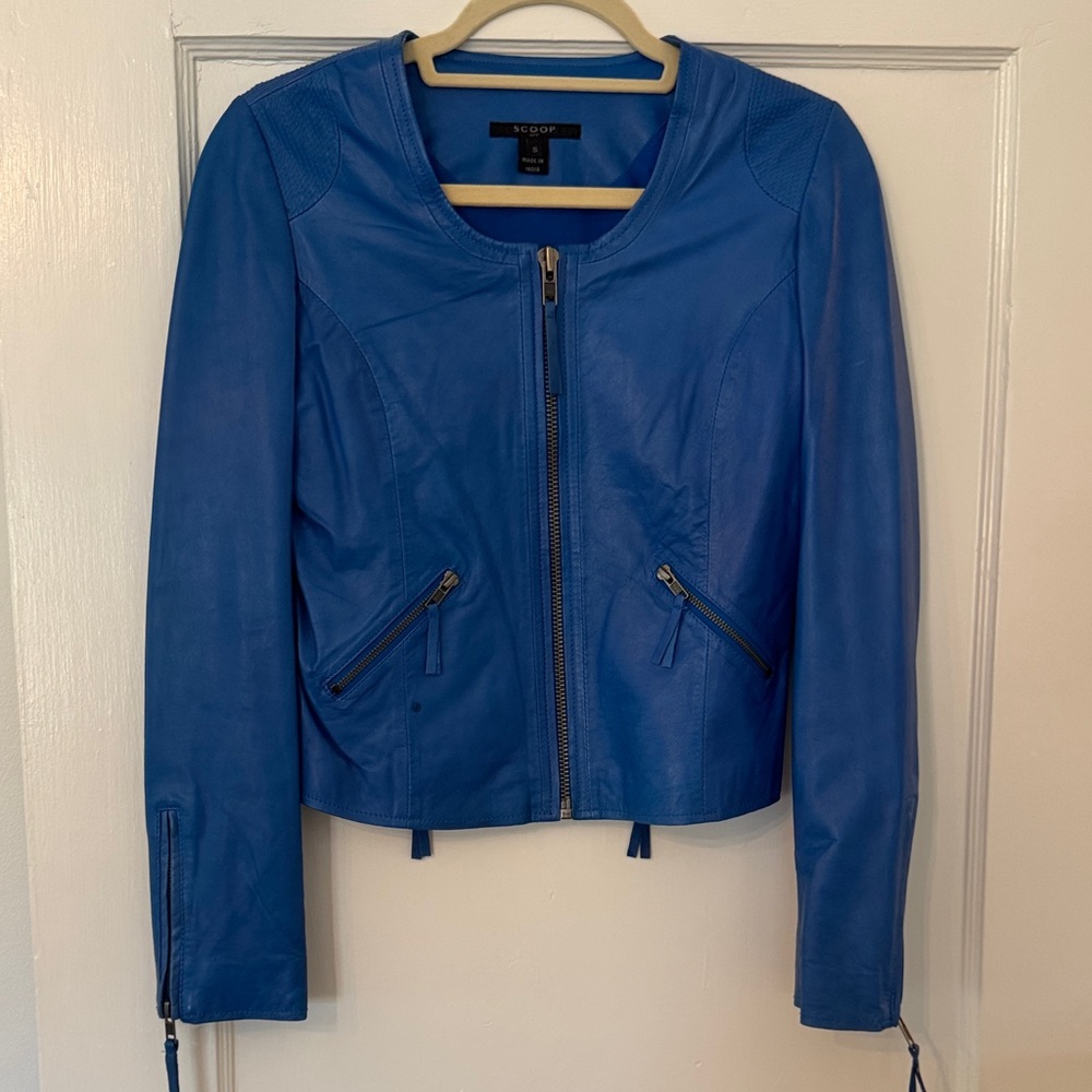Scoop NYC Women's Blue Leather Jacket - Size S